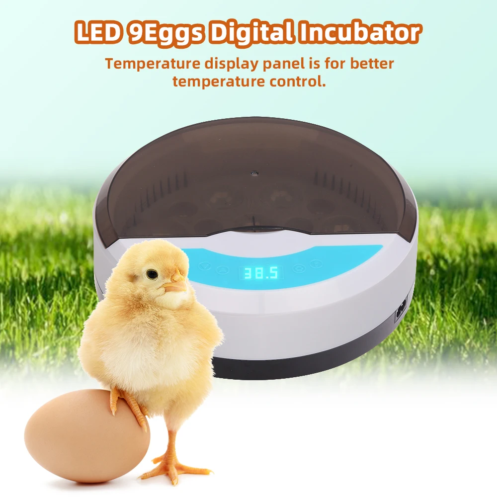 

9 Egg Poultry Incubator Fully Automatic Round with LED Ceramic Heater for Chickens Ducks Geese and Other Blue&White[US-Stock]