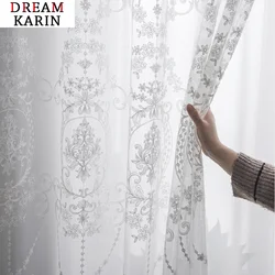 White Luxury Embroidery Screen Sheer Curtains for Living Room Bedroom Windows Curtains European Tulle Voile Door Drapes