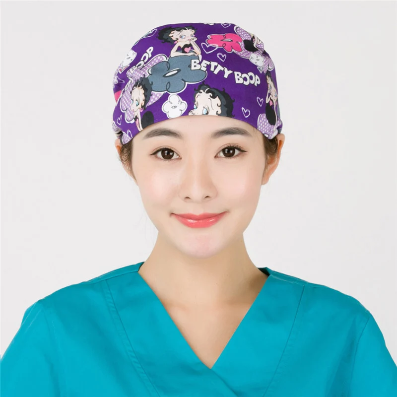 

New Cotton Scrub Caps for Women and men Hospital Medical Hats Print Tieback Elastic Section Surgical Caps