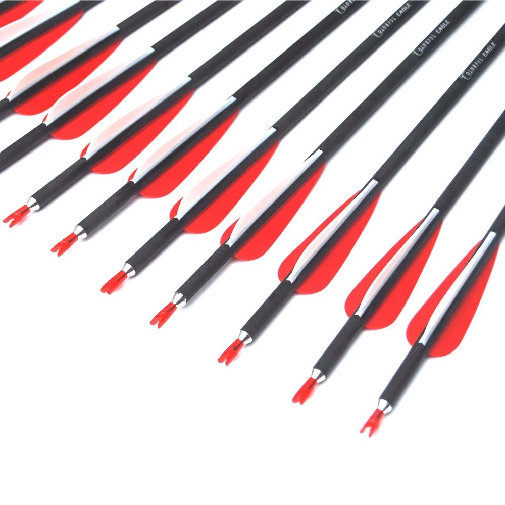 Pure Carbon Arrows Spine 300 400 OD 7.6mm Shaft with Replaceable Arrowhead for Compound Recurve Bow Hunting Arrow 28/30/31 Inch