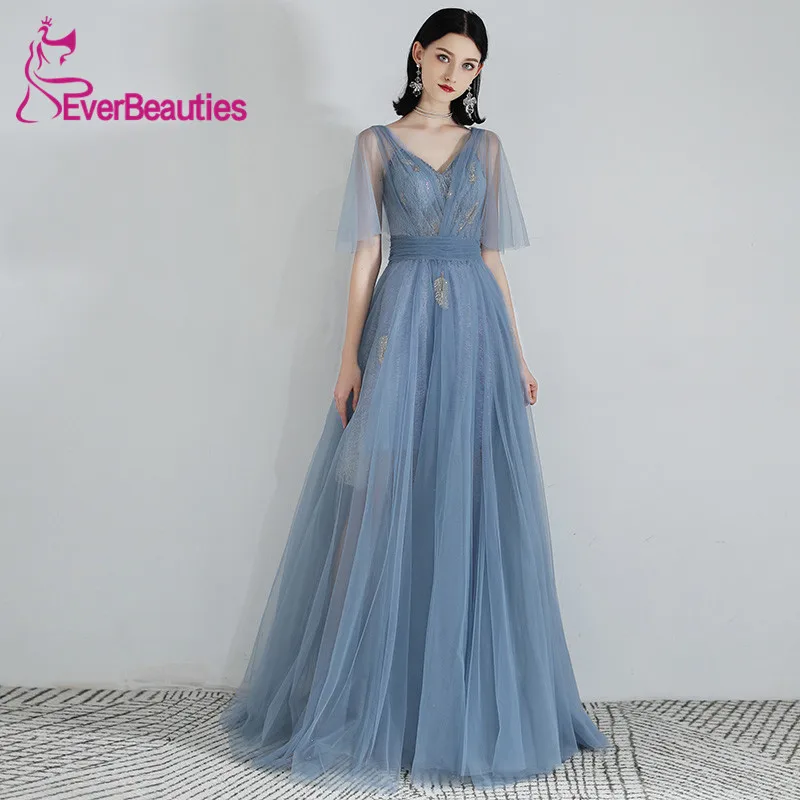 as picture Abendkleider Robe De Soiree вечернее платье длинное тюль с блестками Короткий рукав Формальные платья Abiye Gece Elbisesi - Цвет: as picture