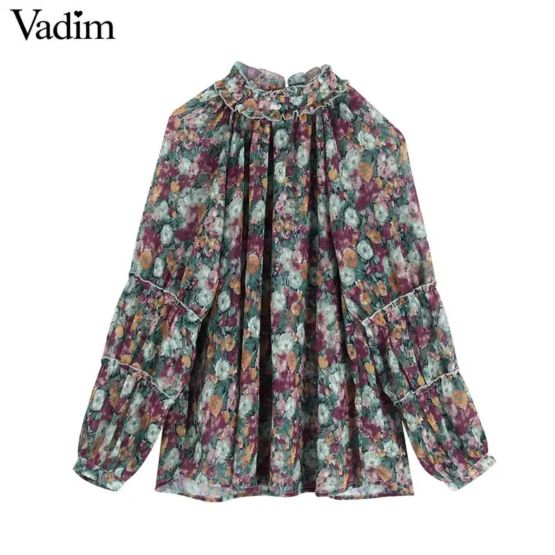 Vadim, Женская шикарная блузка большого размера с цветочным узором, прозрачная рубашка с рукавом-фонариком, женские повседневные винтажные свободные топы, блузы LB655