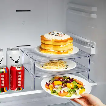 

2PCS Transparent Refrigerator Layered Storage Racks Stackable Kitchen Food Dishes Storage Organizers Space Save