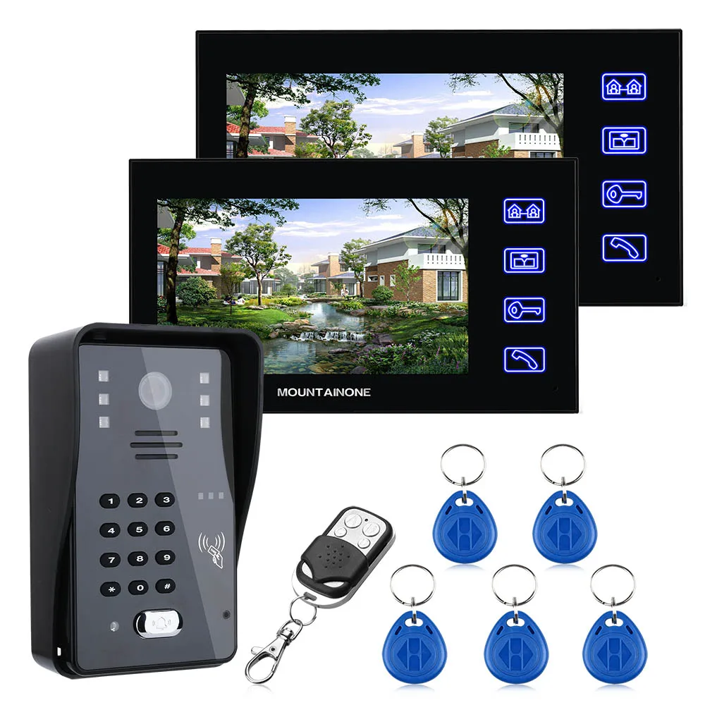 Sistema de portero automático para puerta, videoportero LCD de 7 pulgadas  con cerradura de golpe eléctrica y Control remoto inalámbrico RFID, Control  de acceso a la puerta