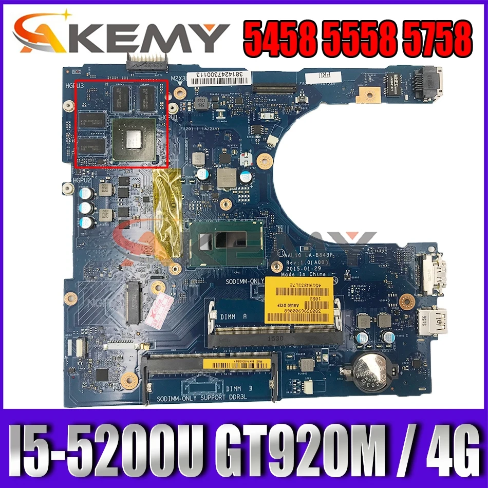 Akemy абсолютно новый I5-5200U 920 м/4 ГБ для Dell INSPIRON 5458 5558 5758 Материнская плата ноутбука