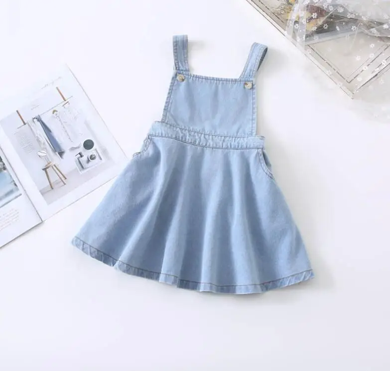 Новые весенние детские джинсовые платья с подтяжками, милая одежда принцессы для девочек, 5 шт./партия