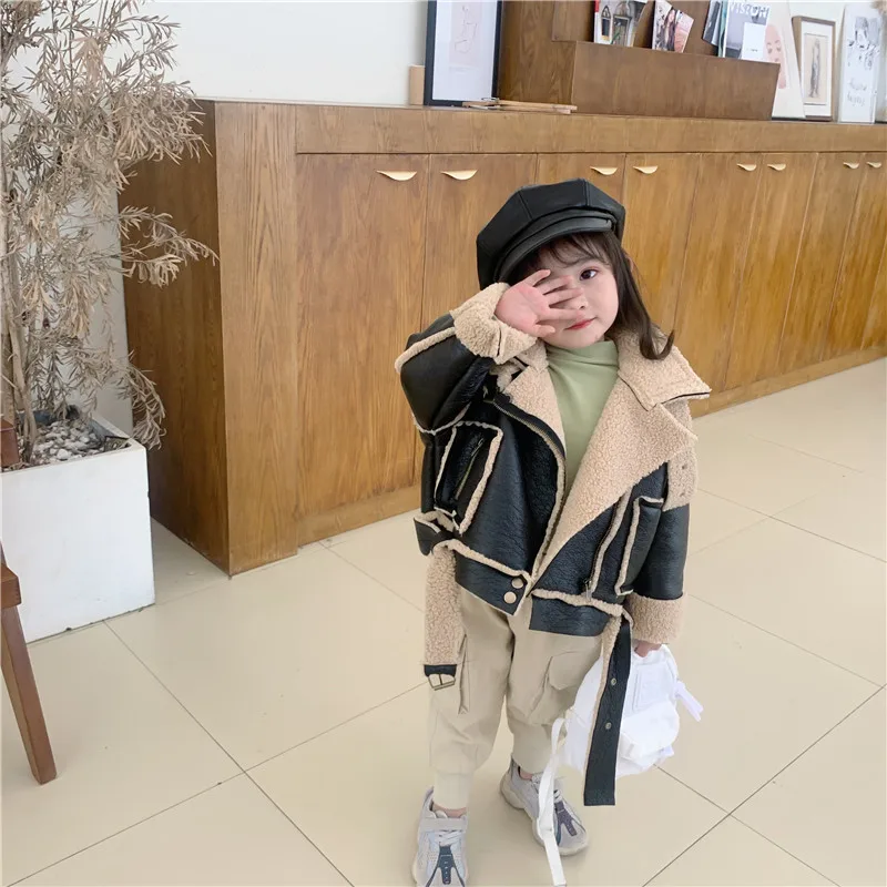 WLG/детские зимние пальто из искусственной кожи Модная плотная Вельветовая куртка фиолетового и черного цвета для мальчиков и девочек теплая универсальная одежда для детей от 1 до 6 лет
