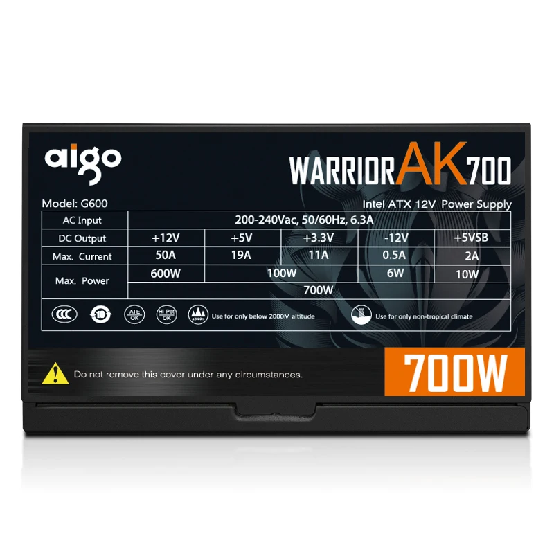 Aigo AK 700W PC PSU Power Supply unit Black Gaming Quiet 120mm rgb Fan 24pin 12V ATX Desktop computer Power Supply for BTC 2 Aigo AK 700W PC PSU Power Supply unit Black Gaming Quiet 120mm rgb Fan 24pin 12V ATX Desktop computer Power Supply for BTC - Image 2