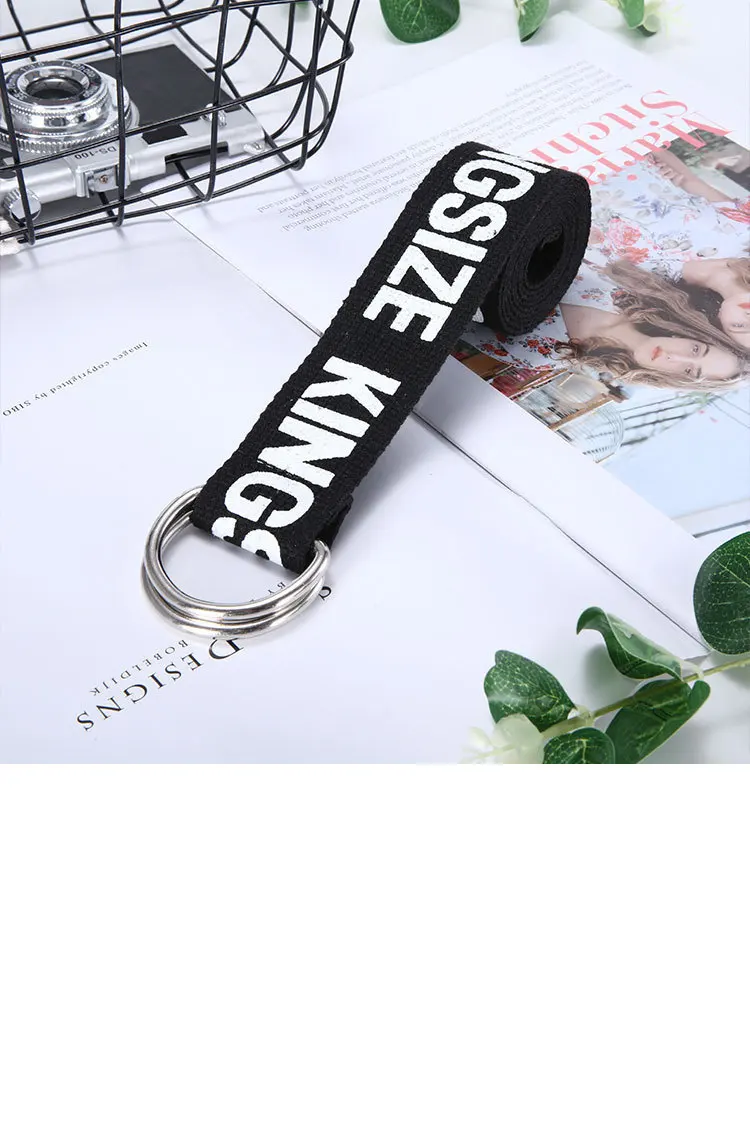 belts designer 2019 New Women Harajuku Belt Red Letter Printed Fashion Unisex Double D Ring Canvas Strap Female Long Belts fish belt