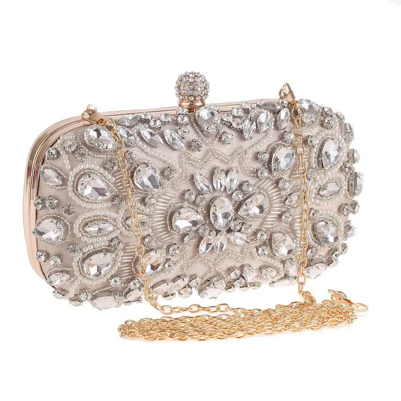 

Women Luxury Heavy Style Evening Bag Rhinestone Crystal Studded Diamon Pearl Beaded Handbag Clutch Purse for Party Banquet Lady