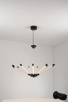 

Nordic wrought iron chandelier postmodern electroplating gold bronze geometric line pendant lamp bedroom dining room suspension