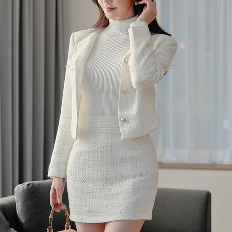 

WOMEN'S Dress 2019 Autumn And Winter New Style Korean-style Slim Fit Crew Neck Graceful Short Coat + Skirt Set
