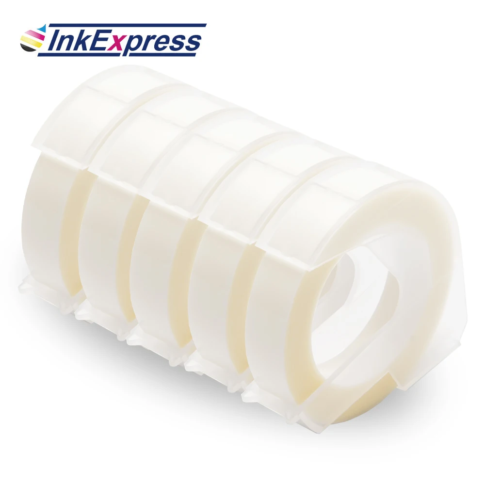 

5PK 9MM 3D Embossing Tapes Plastic 3D Embossing Labels White on Clear Compatible for Dymo Embossing Label Maker Motex E101
