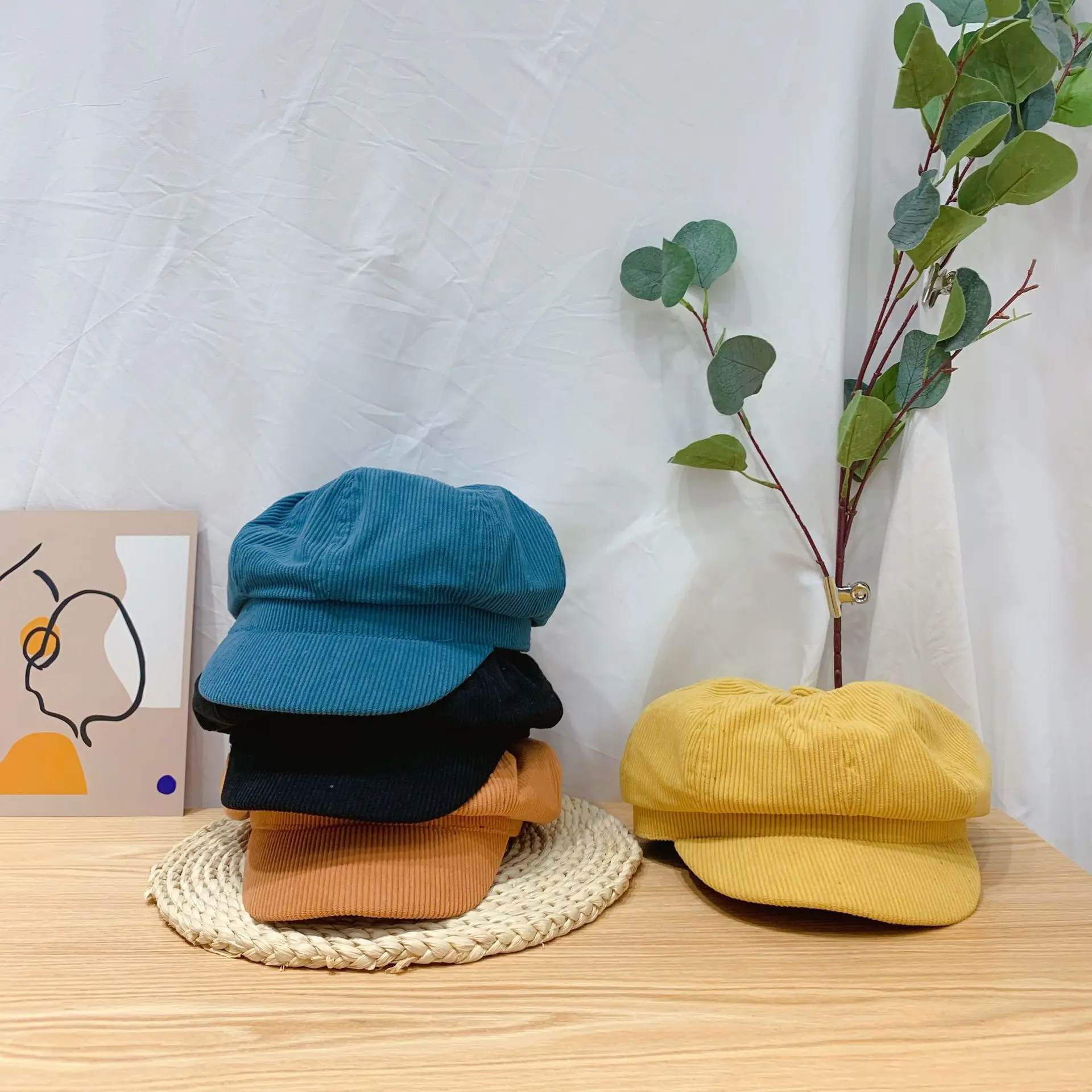

Children Hat 2019 New Boys and Girls Solid Color Corduroy Berets Hats Baby Casual Fashion Short Brim Cap Newsboy Caps