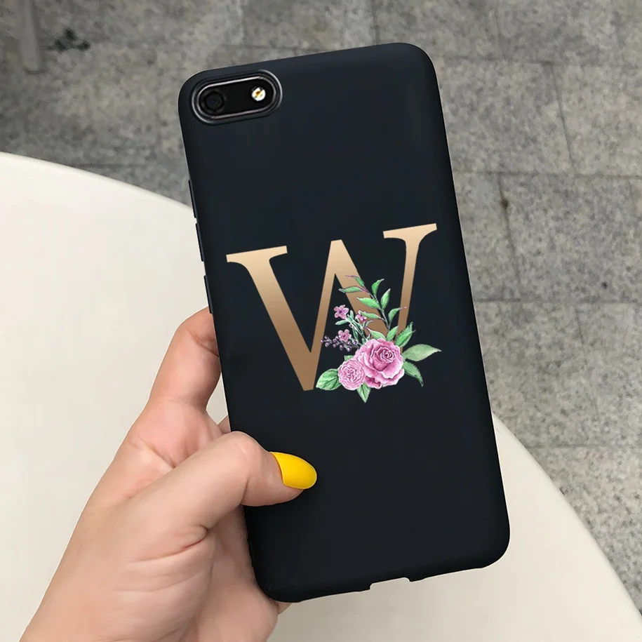 Chic Alphabet Flower Silicone Phone Case - Soft Touch Black Pink Matte TPU Cover
