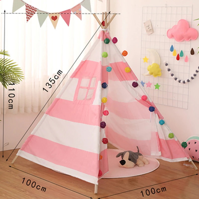 

Indian Kids Tent Wigwam For Children Portable Cotton Home Tipi Folding Indoor Girls Boys Tent Toy Teepee Original Triangle