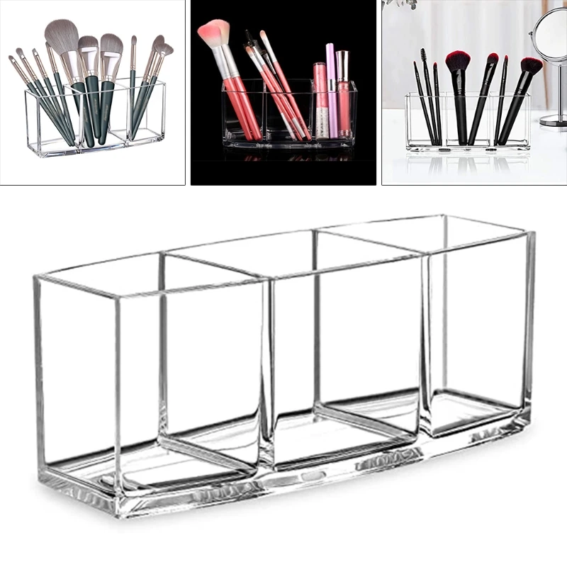 Makeup Brush Holder 4 Slots Vanity Clear Cosmetic Organizer and Storage Eyebrow Pen Pencil for Bathroom Desk Dresser Jewelry | Дом и сад