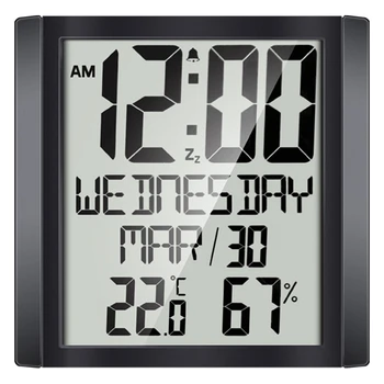 

Slim Atomic Wall Clock with Indoor/Outdoor Temperature & Humidity Full Calendar and Large Display