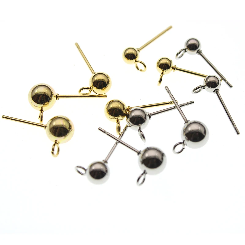 

10pcs Stainless Steel Ball Studs Earring Pins Post Gold Rhodium Color Ear Stud with Loop for DIY Accessories Jewelry Making Z866