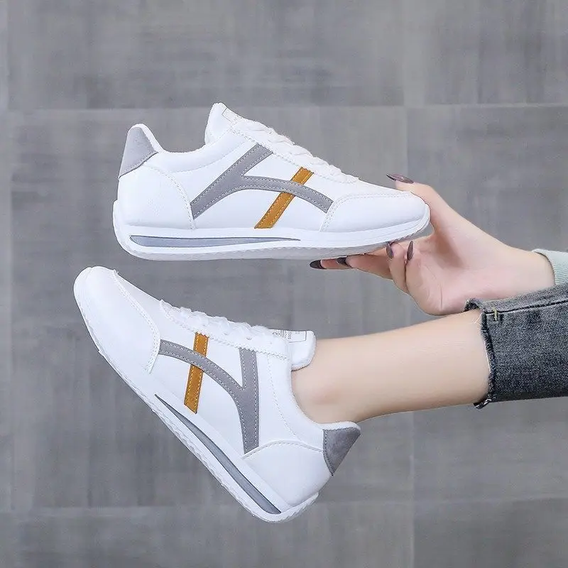 White Shoes Womens Sneakers Comfortable PU Flat