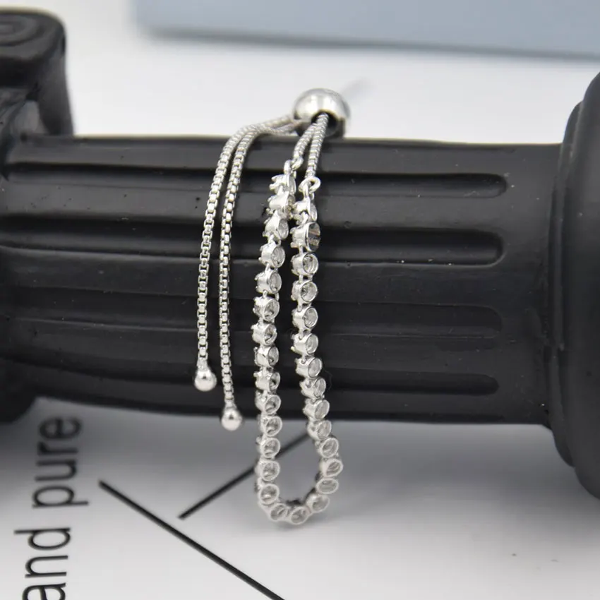 Новинка, 925 пробы, серебряный браслет, Классическая теннисная сверкающая нить, регулируемый браслет, подходит для женщин, бусина, шарм, сделай сам, европейская бижутерия