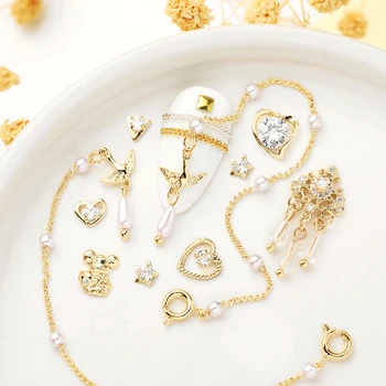 

2 PCs Water Drop Crystal Dangle Chain Charms Nail Jewelry 3D Decorations Luxury Crystal Nail Rhinestones For Nails DIY