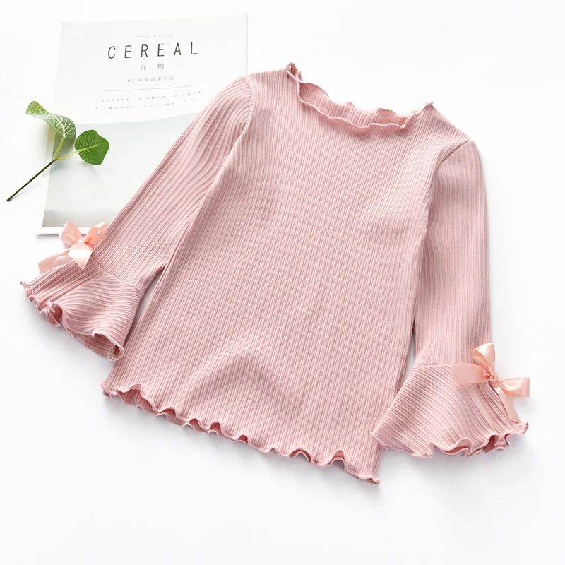 PINK2 Рубашка для девочек 2-6 лет; сезон осень-зима; Хлопковый вязаный джемпер с длинными рукавами для детей; повседневная одежда; милая рубашка с принтом сердца - Цвет: PINK2