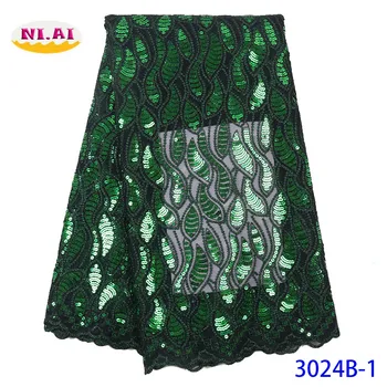 

NIAI Green African French Tulle Lace Fabric 2020 High Quality Lace Nigerian Sequence Net Lace Material For Women Dress XY3024B-1