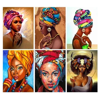 

5D DIY Diamond Painting African Woman Girl Full Square/Surrounded Diamond Embroidery Cross Stitch Mosaic Kit Christmas Gift,