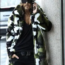 Новинка, модное мужское пальто из искусственного меха, камуфляжная теплая куртка с кроличьим мехом, Мужская зимняя кожаная куртка с отворотом, ветровка