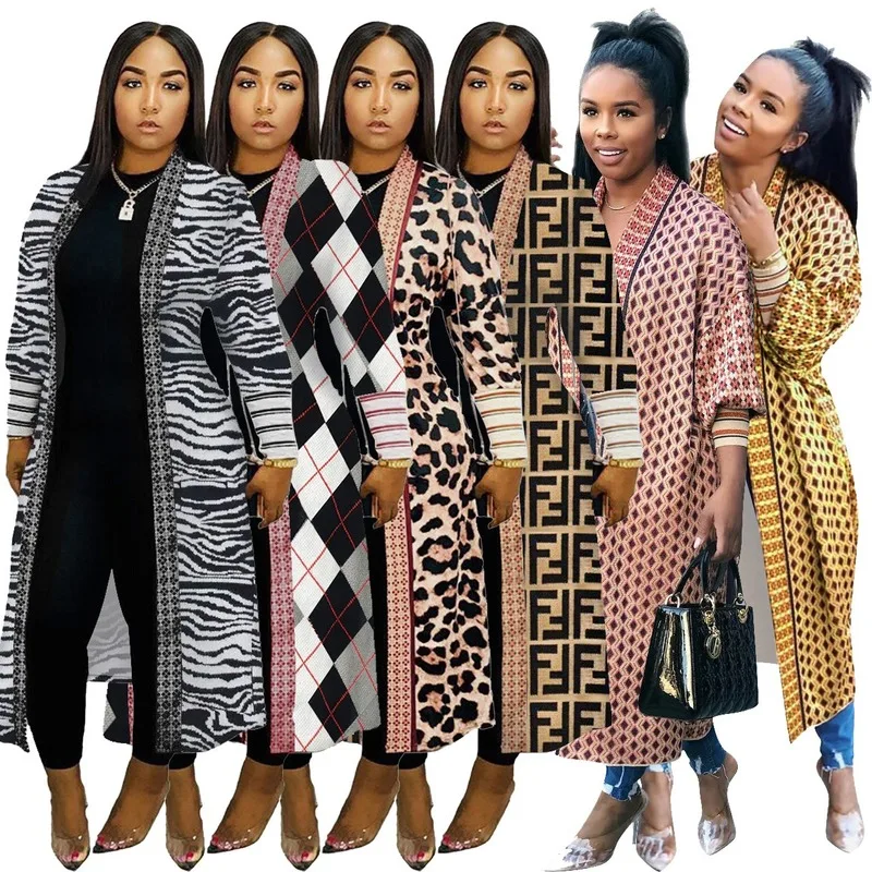 

Fixsys 2020 Autumn Winter New Lazy Wind Loose Cardigan Coat Threaded Sleeve Printed Cardigan Jacket 2 Xl over the Knee Outfits