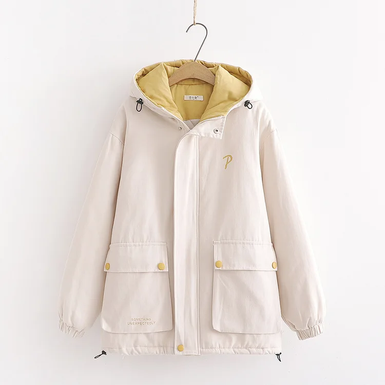 

Winter Models Thick Coat Students Korean-style Spell Cap Dual Pocket Loose-Fit Oversize Hooded Cotton-padded Clothes Women's S28
