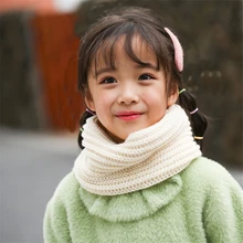 Осенне-зимние шарфы для девочек, шарф с воротником, модные корейские вязаные нагрудники, Универсальный однотонный теплый детский нагрудник
