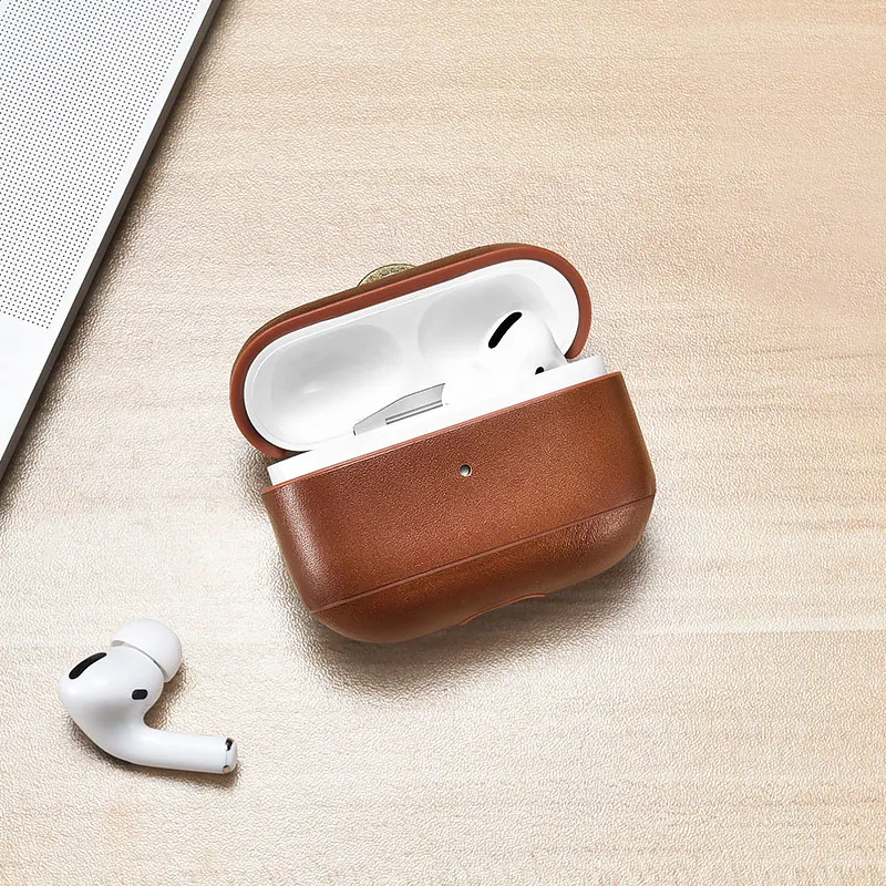 Capa de Couro Genuíno para Airpods Couro de Vaca Case para Airpods Luxo Retro Protetora Dura Armadura Gancho 3 Fone Ouvido Case Pro - Image 5