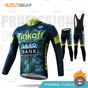 

Pro Team 2019 Tinkoff Winter Cycling Clothes Long Sleeve Jersey Set Thermal Fleece MTB Bicycle Clothing Men Road Bike Uniform