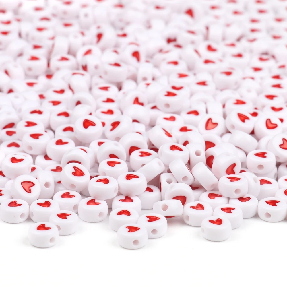 

4*7mm Red Love Heart Acrylic Beads Round Flat Loose Spacer Beads for Jewelry Making Handmade Diy Bracelet & Necklace Accessories
