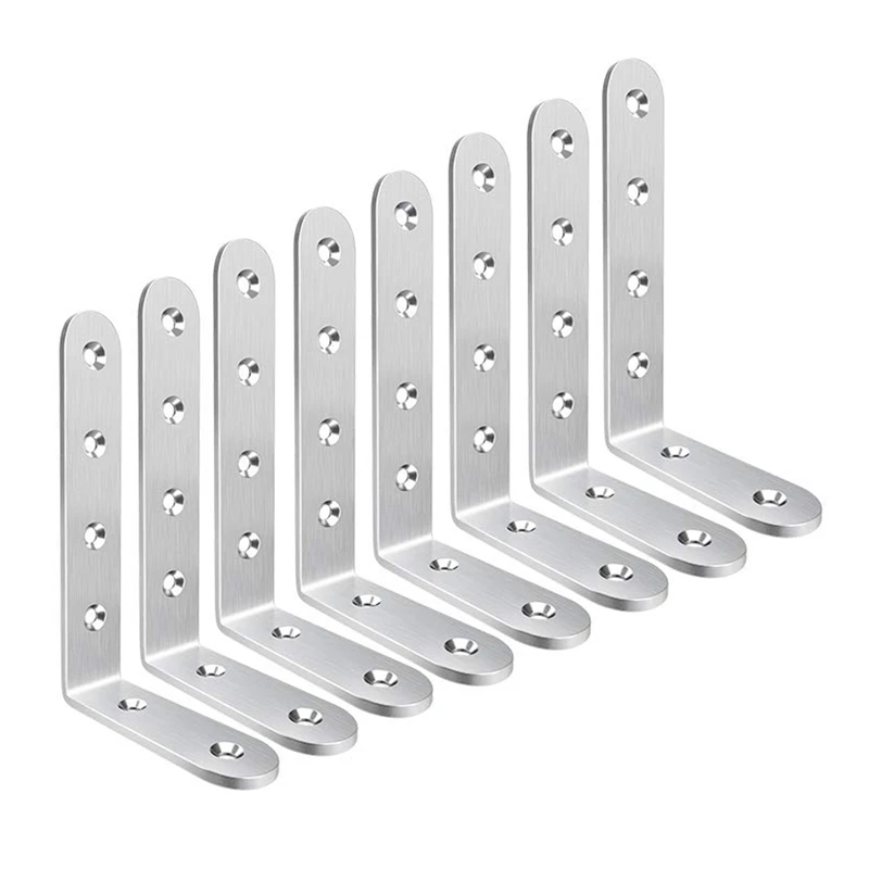 8Pcs Corner Brackets 3 X 5 Inch Right Angle Bracket 304 Stainless Steel over Screws L Shaped for Shelves Furniture | Обустройство