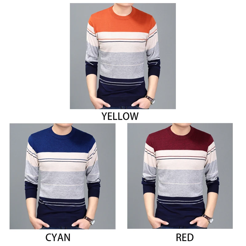 Low Price 2020 Autumn Casual Men's Sweater O-Neck Striped Slim Fit Knittwear Mens Sweaters Pullovers Pullover Men Pull Homme M-3XL
