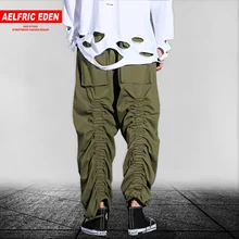 Aelfric Eden, однотонные ребристые карманы, шнуровка, дизайнерские брюки-карго, мужские,, Харадзюку, хип-хоп, уличная одежда, повседневные джоггеры, шаровары