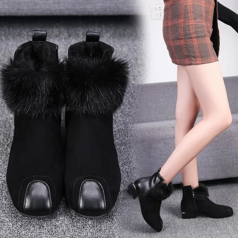 

ARSMUNDI Winter Boots women Black For Women Thick Heel Slip On Ladies Shoes Bota Feminina Ankle Boots Zapatos De Mujer M811