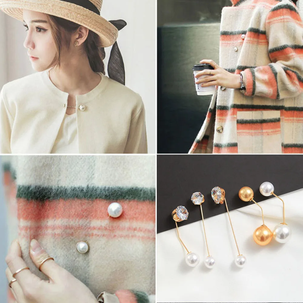 

Fashion Simple Imitation Pearl Rhinestone Brooch Hijab Scarf Pins Headscarf Clasp Bouquet Pin Shawl Buckle Sweater Pin 1Pcs