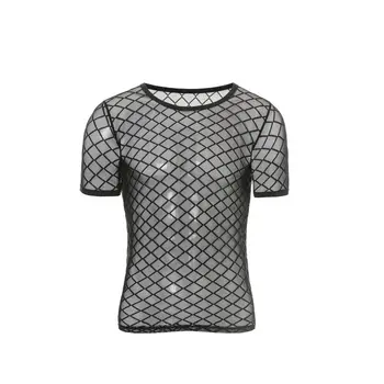 

Men Top Undershirt Transparent Mesh T- Shirts Tight Singlet Gay Sleepwear Top Tees Night Club Erotic Lingerie Diamond