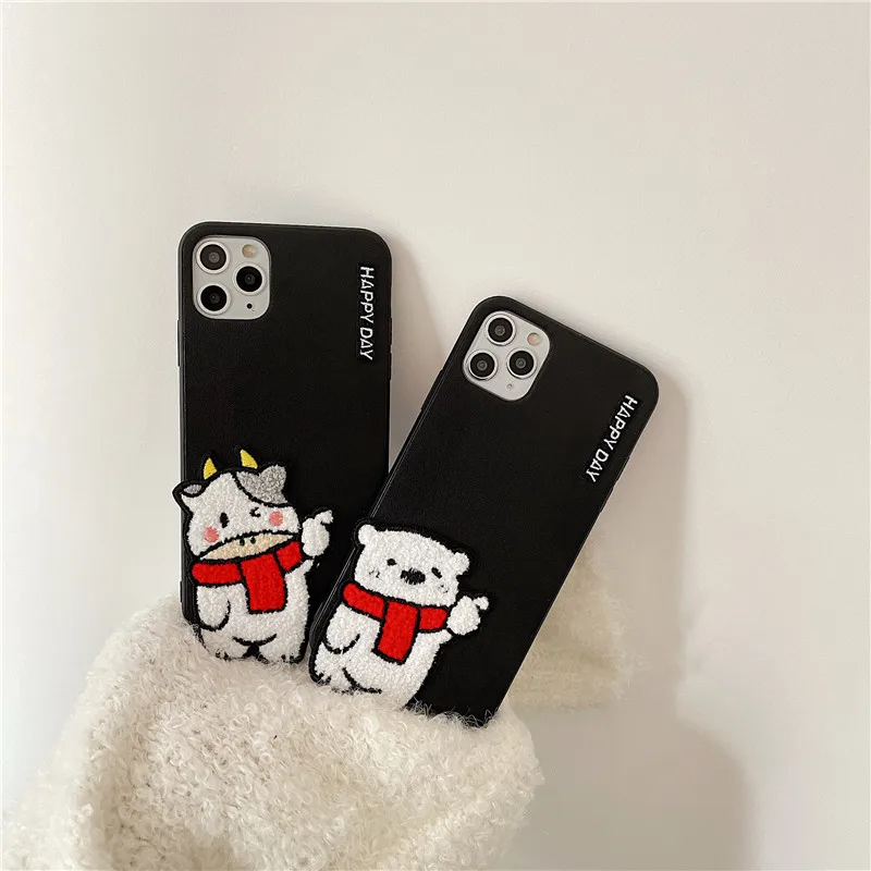 iphone 6 cardholder cases Plush Embroidery Cartoon Dog Phone Case For iphone XS Max XR X 8 7 Plus Case Cute Soft Back Cover For iPhone 12 11 Pro Max Case best iphone 8 case