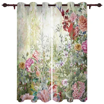 

Rose Flower Abstract Window Curtains Kitchen Bedroom Fabric Drapes Curtain Home Draperies Curtains for Living Room
