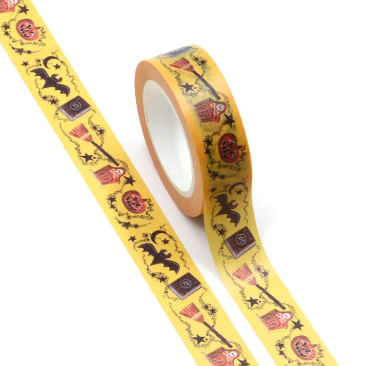 

1X NEW Halloween pumpkin Bat broom stars moon design washi tape stationery Adhesive Tape Scrapbooking tape masking tape stickers