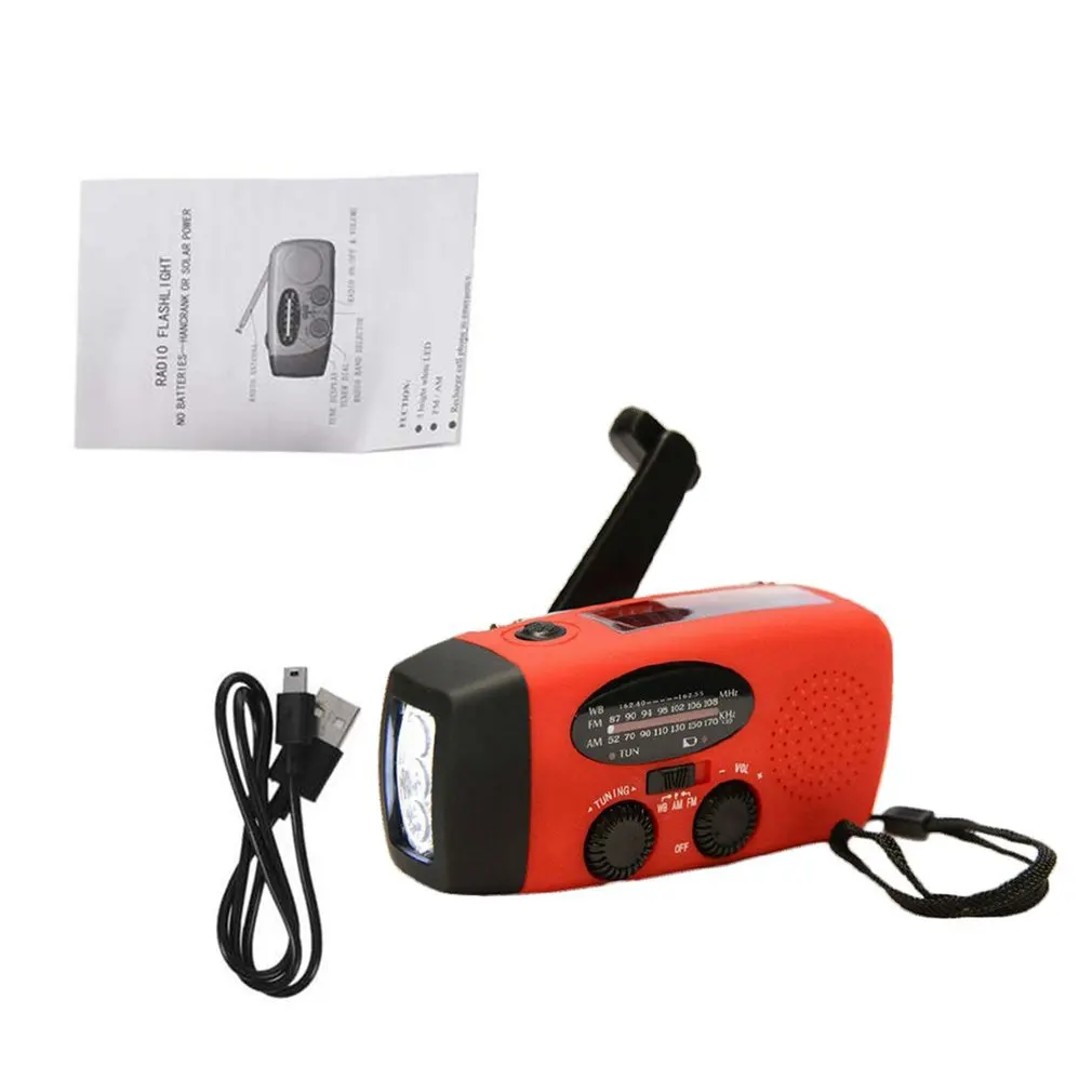 Наружное солнечное ручное радио с фонариком и зарядным радио - Цвет: Красный