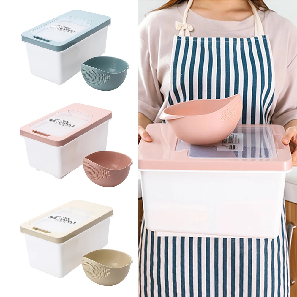 

2Pcs Plastic sealed moisture-proof storage box kitchen grain lunch box large household grain container flip storage kitchen tool