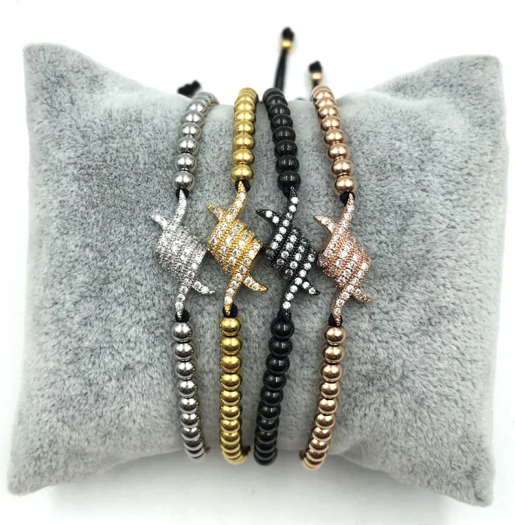 Jaravvi High Quality CZ Micro Pave Barbed Wire Stainless Steel Beads Cord Braided Macrame Friendship Bracelet Men Jewelry Gift - Image 5