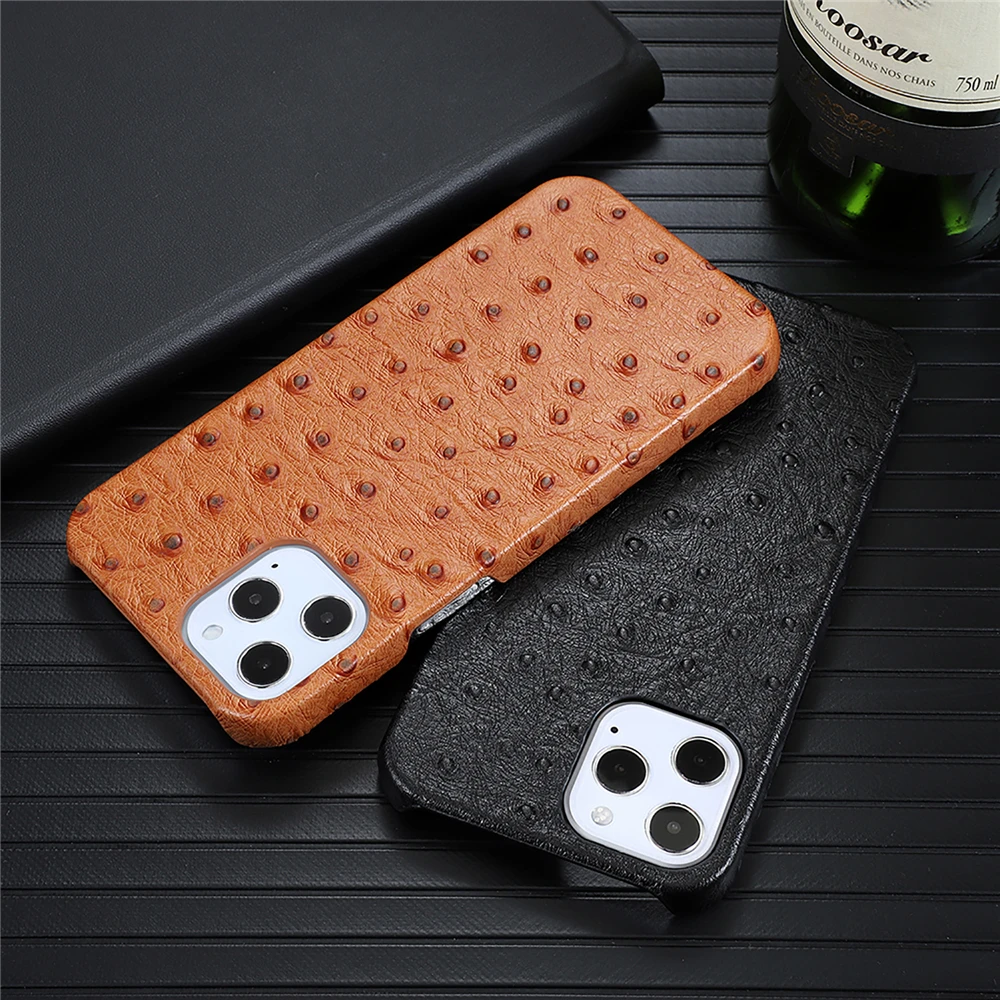 

Leather Case Phone Shell for iPhone 12 5.4" 6.1" 6.7" Series Mobile Phone Shockproof Ostrich Pattern Protective Back Cover Case