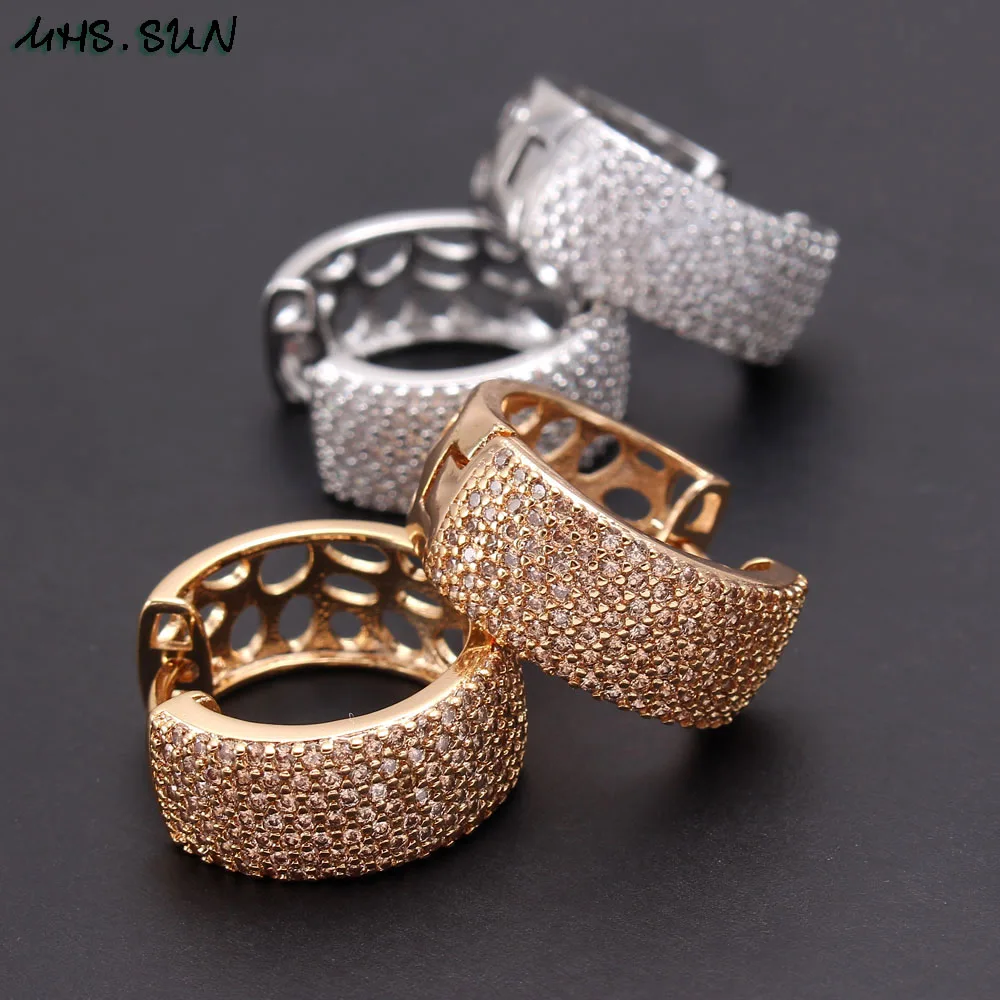 MHS.SUN Fashion Ladies Loop Earring Hollow Desing Round-Shaped Cubic Zirconia Hoop Earrings for Women Party Jewelry Dropship | Украшения и